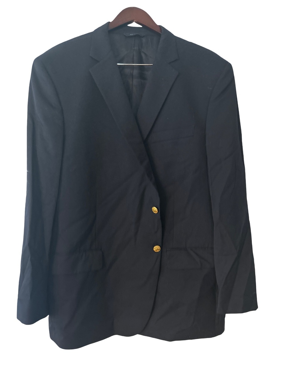 Brooks Brothers Madison Fit Navy Blue Wool Blazer Gold Crest Buttons 50R